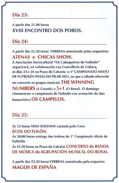 FESTAS DO PILAR 2011 O ROSAL - PROGRAMACION