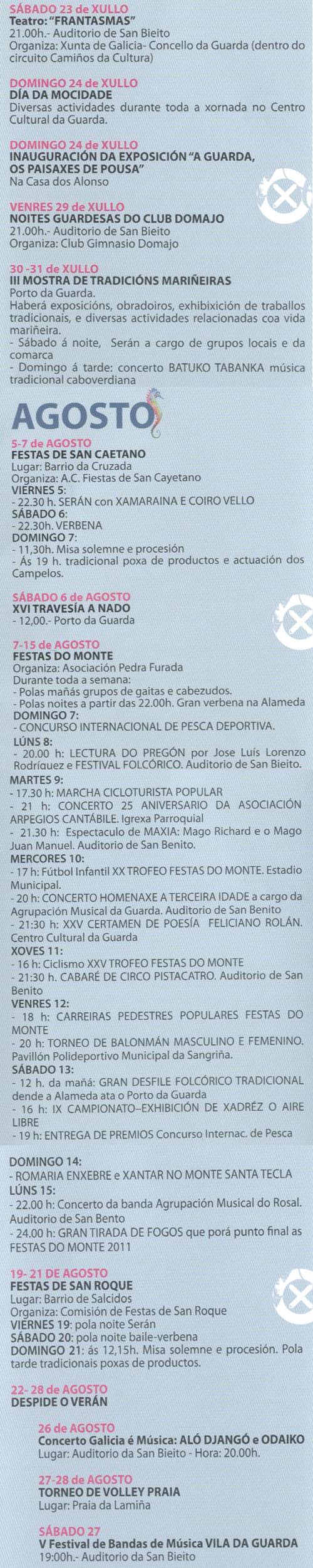 AXENDA DE VERAN 2011 A GUARDA