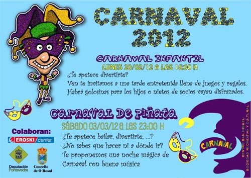 Actividades de entroido para o Luns 20 de Febreiro e Sábado 3 de Marzo de 2012