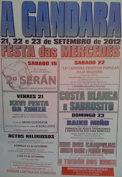 Programación e actos da festa das Mercedes 2012