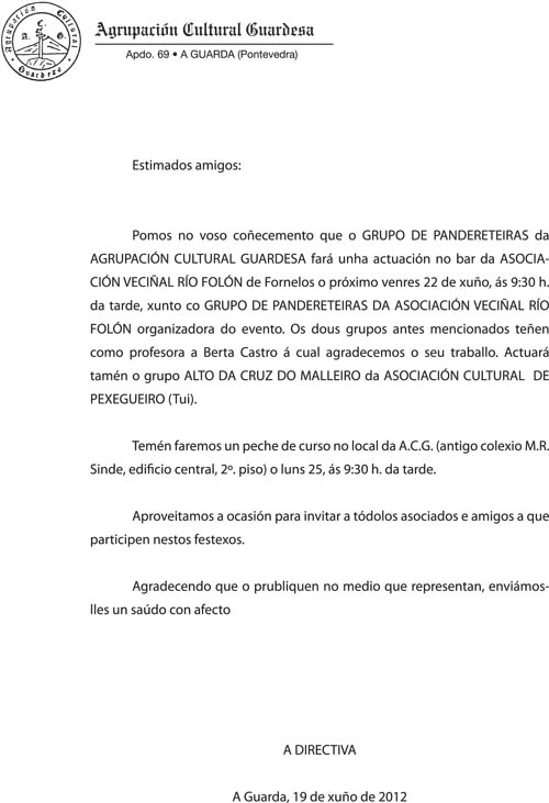 Dúas actuacións programadas para o Venres 22 de Xuño en Fornelos e o Luns 25 en A Guarda