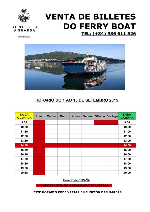 FERRY BOAT - HORARIO 1-15 SEPT 2015
