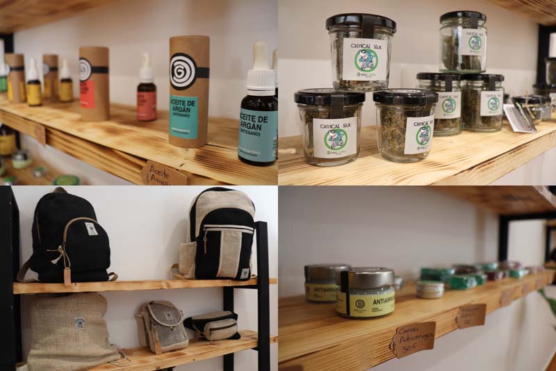 En el local, que se encuentra ubicado en la calle Brasilino Álvarez nº23, en pleno casco urbano de A Guarda, se pueden encontrar una amplia variedad de productos como aceites (Rosa mosqueta, 15% CBD, 30% CBD, 30% CBD,60% CBD, ECO CBD para masajes o aceite de Argán), cremas (para dolores, cicatrizantes, para problemas de dermatitis, antiarrugas, bálsamo frio/calor o hidratante 15% CBD), champús, jabones, infusiones, inciensos, flores aromáticas (Critical Slue, Fat Shark, Caramel Cookies o Rhino Skink), aceites para perros y gatos, parafernalia, ropa y complementos(Mochilas, bolsos, camisetas…).
