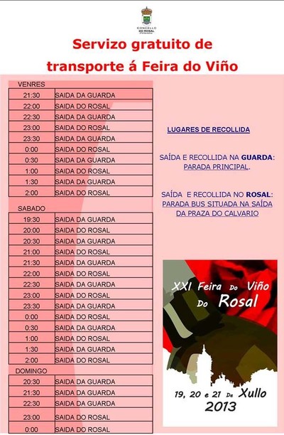 SERVICIO GRATUITO DE TRANSPORTE EN LA XXI FEIRA DO VIO DE O ROSAL