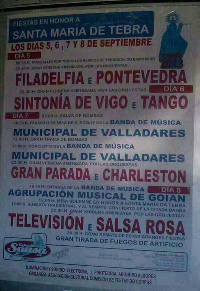 FIESTAS EN HONOR A SANTA MARA DE TEBRA DEL 5 AL 8 DE SEPTIEMBRE