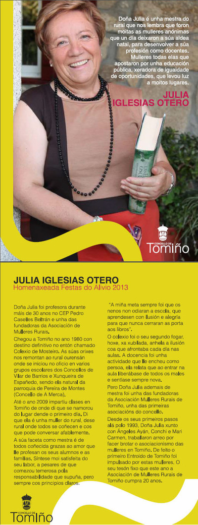 HOMENAXE A JULIA IGLESIAS OTERO O DOMINGO 15 DE SETEMBRO EN TOMIO