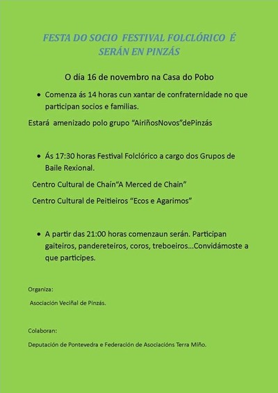 FESTA DO SOCIO FESTIVAL FOLCLRICO  SERN ESTE SBADO EN PINZS