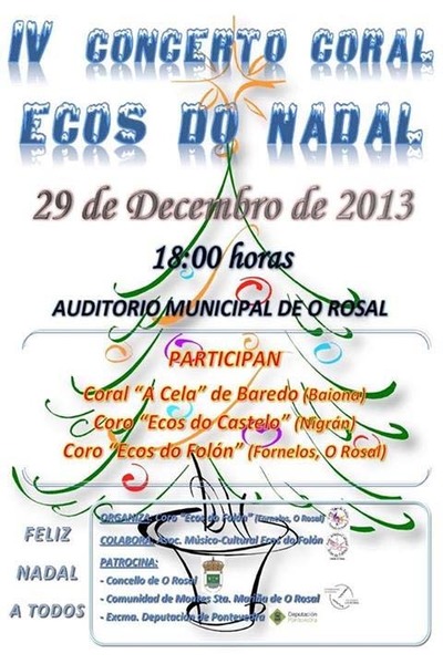 IV CONCERTO ECOS DO FOLN ESTE DOMINGO 29 DE DECEMBRO NO AUDITORIO DO ROSAL