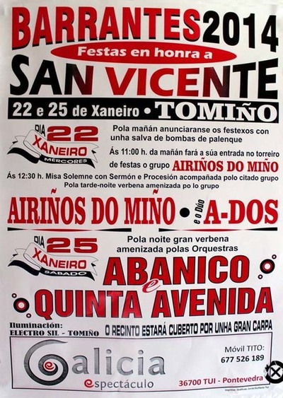FESTAS NA HONRA A SAN VICENTE  BARRANTES O 22 E 25 DE XANEIRO DE 2014