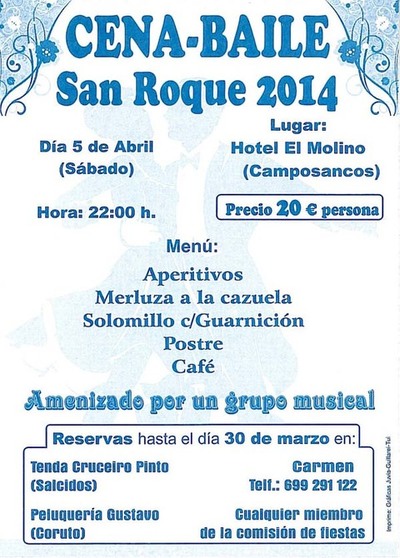 CENA BAILE FESTAS DE SAN ROQUE 2014 NA GUARDA