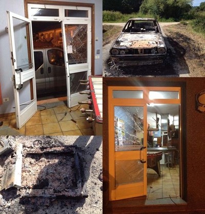 CHOCAN UN TURISMO ROUBADO CONTRA A FACHADA DUN BAR DO ROSAL, SE LEVAN UNHA MQUINA COMECARTOS E POSTERIORMENTE INCENDIAN O VEHCULO