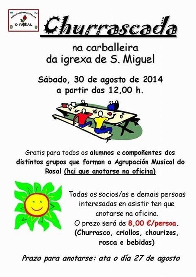 CHURRASCADA DA AGRUPACIN MUSICAL DO ROSAL ESTE SBADO 30 DE AGOSTO