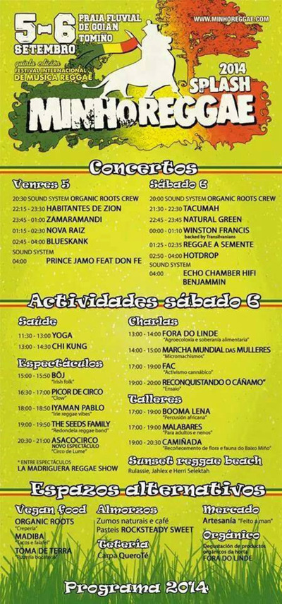 SEGUNDA NOITE DE CONCERTOS ESTE SBADO NO V MINHO REGGAE SPLASH NO ESPAZO FORTALEZA DE GOIN