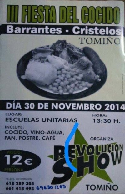 III FIESTA DEL COCIDO EL DOMINGO 30 DE NOVIEMBRE EN CRISTELOS -TOMIO