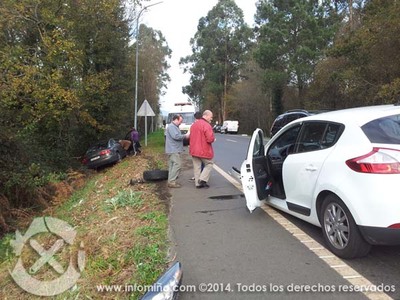 UNHA PERSOA FERIDA NUNHA COLISIN ENTRE DOUS TURISMOS EN FIGUEIR-TOMIO