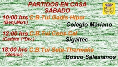 PARTIDOS DO CLUBE BALONCESTO TUI PARA ESTA FIN DE SEMANA