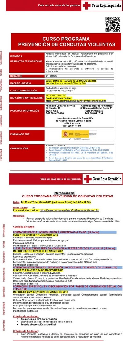 CRUZ ROJA JUVENTUD EN VIGO ORGANIZA UN CURSO PARA LA INCORPORACIN DE NUEVOS VOLUNTARIOS A SU PROYECTO DE  PREVENCIN DE CONDUCTAS VIOLENTAS 