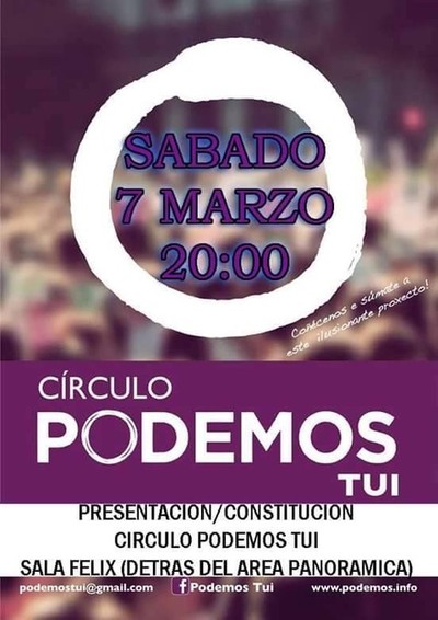 ASAMBLEA DE PRESENTACIN Y CONSTITUCIN DEL CRCULO PODEMOS TUI ESTE SBADO DA 7
