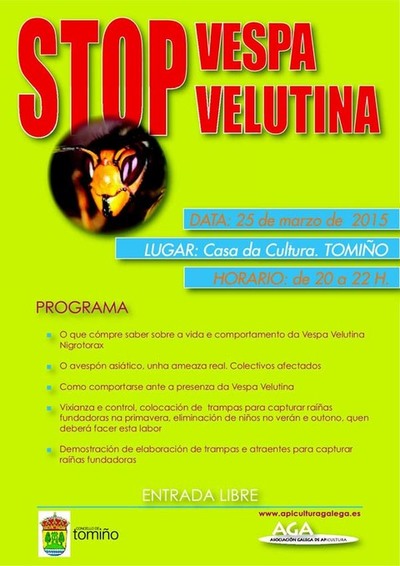 CHARLA -STOP VESPA VELUTINA- O 25 DE MARZO EN TOMIO