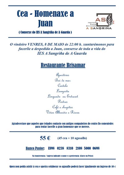 CEA HOMENAXE A -JUAN- CONSERXE DO IES A SANGRIA O 8 DE MAIO