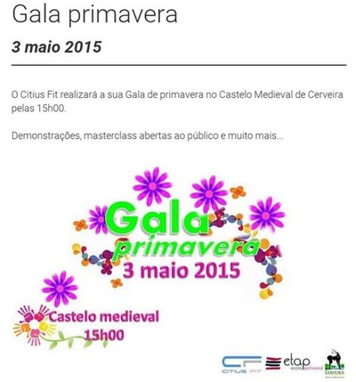 GALA PRIMAVERA CITIUS FIT 2015 O 3 DE MAIO NO CASTELO DE CERVEIRA
