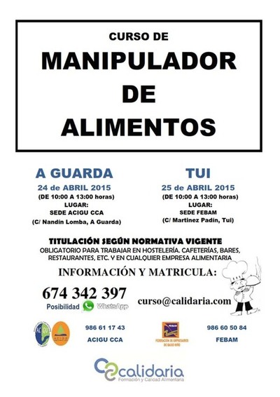 ACIGU Y FEBAM OFRECEN CURSOS DE MANIPULADOR DE ALIMENTOS EL 24 Y 25 DE ABRIL