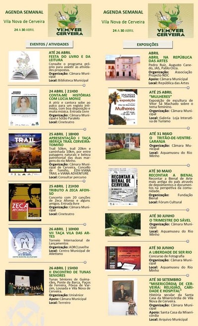 AGENDA SEMANAL DO MUNICPIO DE VILA NOVA DE CERVEIRA 24 A 30 DE ABRIL