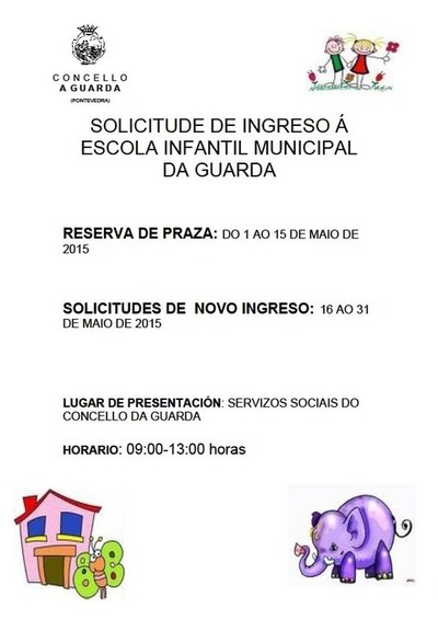 A ESCOLA INFANTIL MUNICIPAL DA GUARDA ABRE O PRAZO PARA A  RESERVA DE PRAZAS PARA O PR�XIMO CURSO