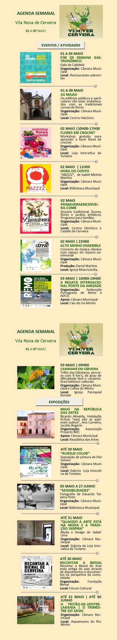 AGENDA SEMANAL DO MUNICPIO DE VILA NOVA DE CERVEIRA 01 A 07 DE MAIO