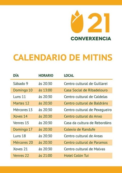CALENDARIO DE MITINS DE CONVERXENCIA XXI
