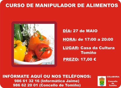 CURSO DE MANIPULADOR DE ALIMENTOS EL 27 DE MAYO EN TOMIO