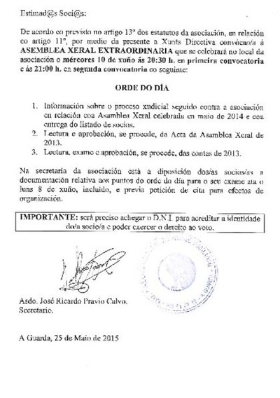 ASAMBLEA XERAL EXTRAORDINARIA DO SAN XEROME O 10 DE XUO