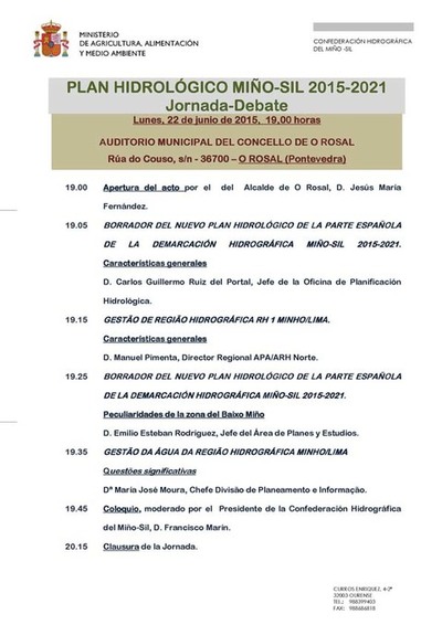 XORNADA DEBATE PLAN HIDROLXICO MIO-SL O LUNS 22 NO ROSAL