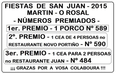 NMEROS PREMIADOS NAS FESTAS DE SAN XON EN MARTN - O ROSAL