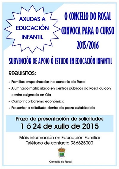  O CONCELLO DO ROSAL CONVOCA SUBVENCIN DE APOIO  ESTUDO EN EDUCACION INFANTIL