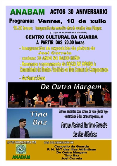ACTIVIDADES PROGRAMADAS PARA O 10 DE XULLO CO GALO DO 30 ANIVERSARIO DE ANABAM