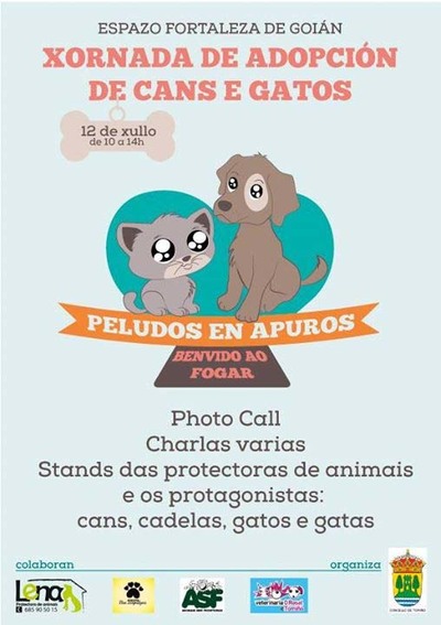 XORNADA DE ADOPCIN DE CANS E GATOS O 12 DE XULLO NO ESPAZO FORTALEZA DE GOIN
