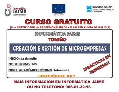 CURSO GRATUITO EN TOMIO: CREACIN E XESTIN DE MICROEMPRESAS