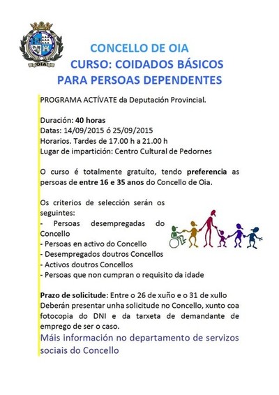 CURSO: COIDADOS BSICOS PARA PERSOAS DEPENDENTES NO CONCELLO DE OIA