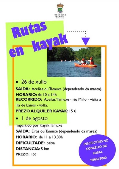 LTIMOS DAS DE INSCRIPCIN PARA AS RUTAS EN KAYAK NO ROSAL