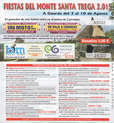 PROGRAMACIN FESTAS DO MONTE 2015 DOMINGO 9 DE AGOSTO