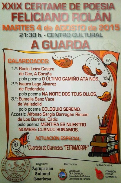 XXIX CERTAME DE POESA FELICIANO ROLN O 4 DE AGOSTO NA GUARDA