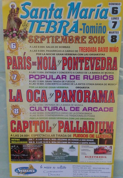 FESTAS SANTA MARA DE TEBRA OS DAS 6, 7 E 8 DE SETEMBRO DE 2015