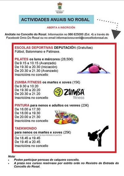 ABERTAS AS INSCRIPCINS PARA AS ACTIVIDADES ANUAIS 2015 NO ROSAL
