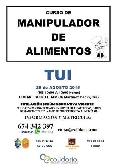 FEBAM OFRECE CURSOS DE MANIPULADOR DE ALIMENTOS EL 29 DE AGOSTO EN TUI