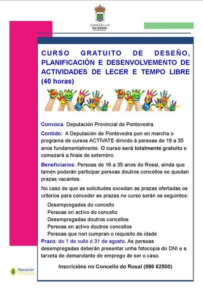 CURSO GRATUITO DE DESEO, PLANIFICACIN E DESENVOLVEMENTO DE ACTIVIDADES DE LECER E TEMPO LIBRE NO ROSAL