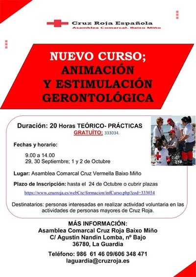 CRUZ ROJA ABRE EL PLAZO  DEL CURSO -ANIMACIN Y ESTIMULACIN GERONTOLGICA- ORIENTADO A NUEV@S VOLUNTARIOS