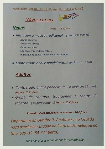 NOVOS CURSOS DA ASOCIACIN VECIAL RIO DO FOLN DO ROSAL