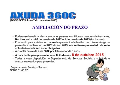 LTIMO DA DE PRAZO PARA SOLICITAR A PRESTACIN ECONMICA DE PAGAMENTO NICO PARA FILLAS E FILLOS MENORES DE 3 ANOS