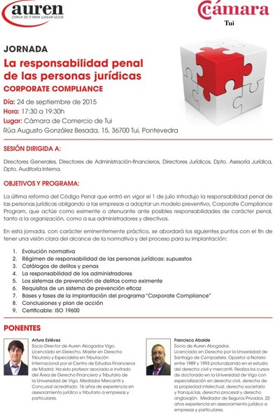 JORNADA: LA RESPONSABILIDAD PENAL DE LAS PERSONAS JURDICAS EN LA CMARA DE COMERCIO DE TUI